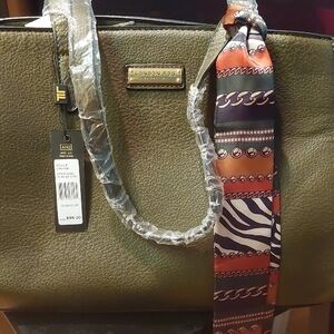 London Fog Olive Tote with Patterned Scarf